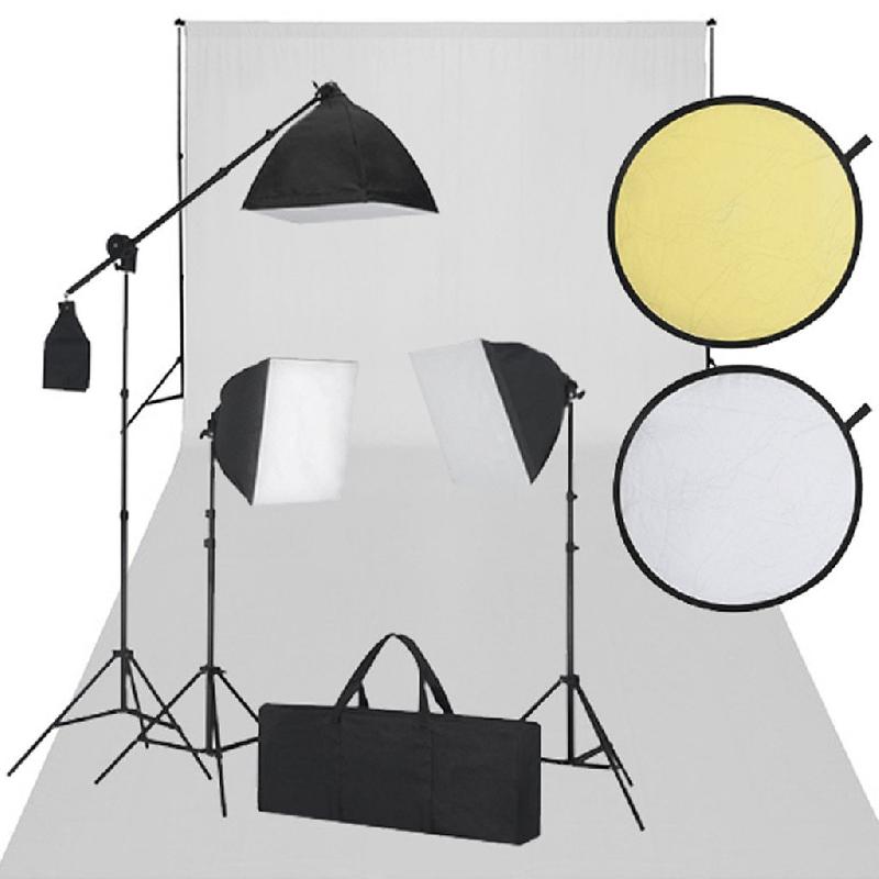 Kit d'éclairage studio softbox support lampe + fond blanc photo vidéo