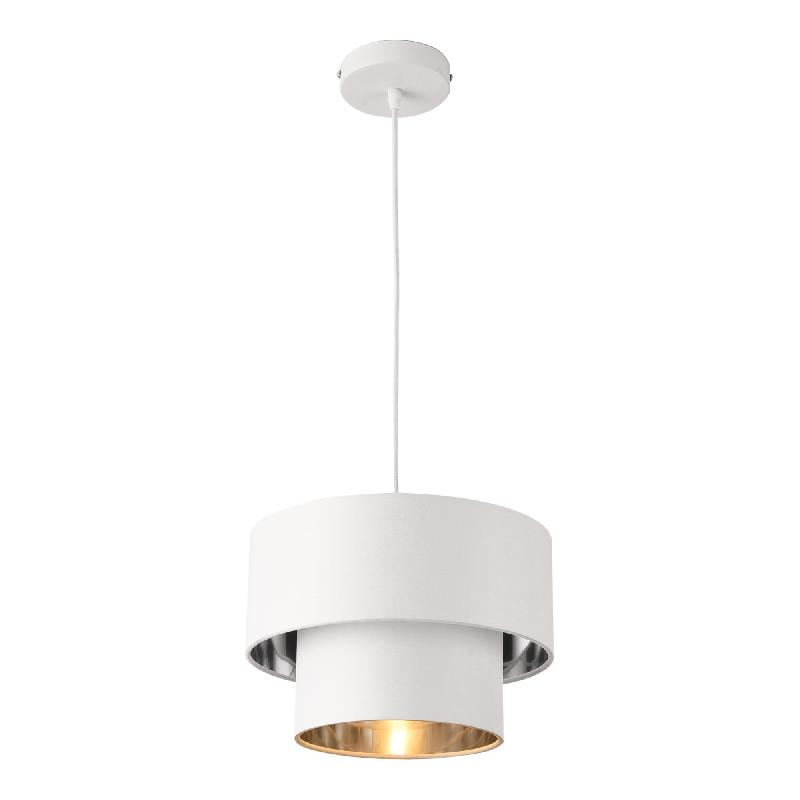 Lampe à suspendre moderne suspension douille 60 watts en métal et textile diamètre 30 cm blanc argenté 03_0005259