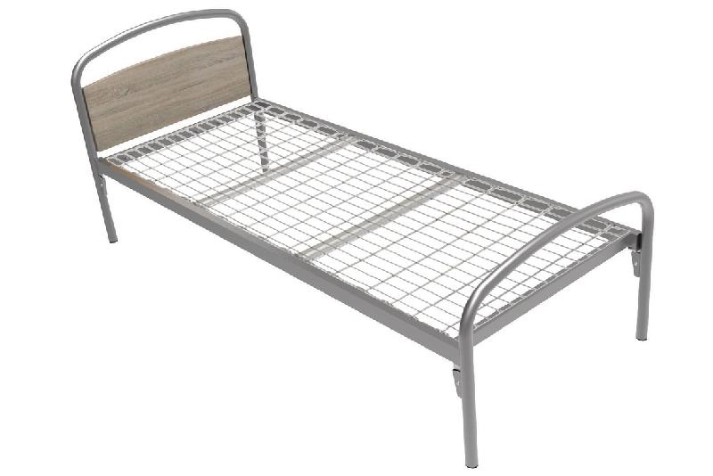 LIT THÉLIA TÊTE PANNEAU/PIED MÉTAL SOMMIER TREILLIS 90X200CM ALU/CHÊNE FONCÉ - MANUTAN COLLECTIVITÉS