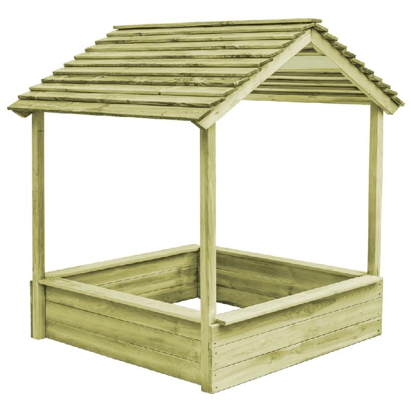 Maisonnette d'extérieur en pin imprégné avec bac à sable intégré - 128 x 120 x 145 cm - Modèle 02_0005108_0