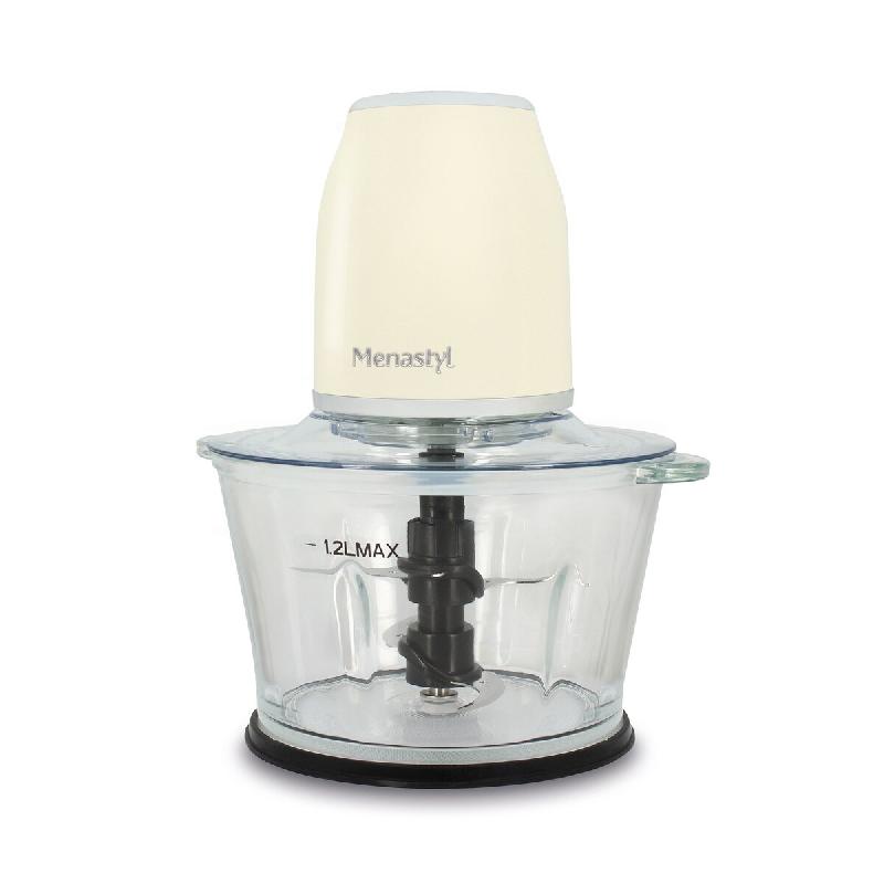 Menastyl - Hachoir retro 1.2l en plastique crème et contenant en verre - 3256391050170_0