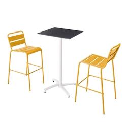 Oviala Business Ensemble table haute stratifié noir et 2 chaises hautes jaune - jaune 110613_0