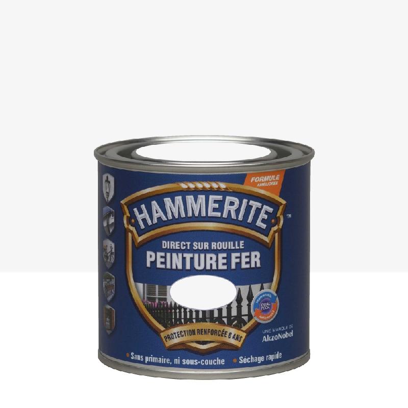 Peinture fer extérieur direct sur rouille HAMMERITE blanc martelé 0.25 l_0