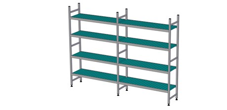 RAYONNAGE À CLAYETTES EN LIGNE LONGUEUR DE COMPOSITION 1311+1423 MM EA-0903