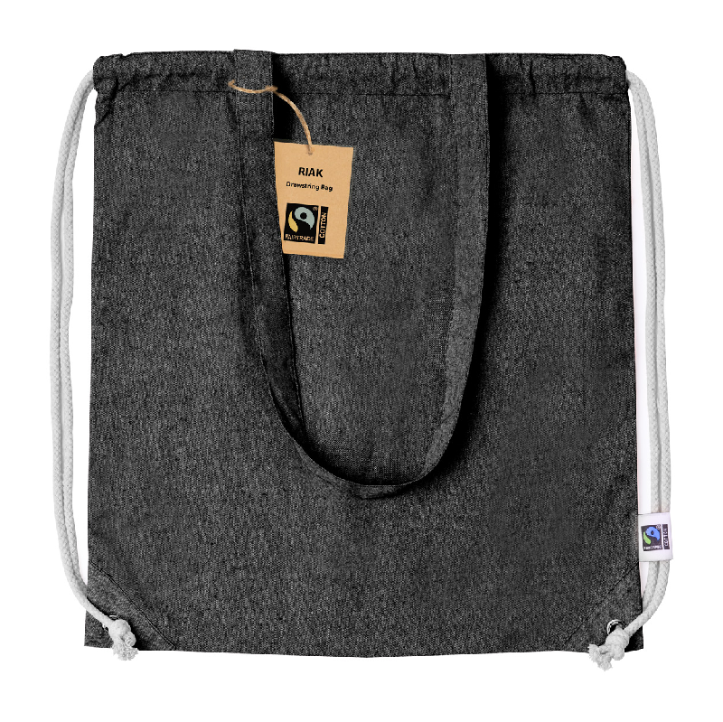 Sac piscine en coton recyclé Fairtrade - anses longues - 100% coton équitable - 140 g/m² - noir_0