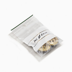 SACHET PLASTIQUE ZIP 50% RECYCLÉ TRANSPARENT À BANDES BLANCHES 60 MICRONS RAJA 6X8 CM
