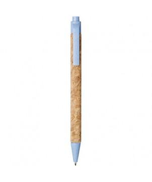 STYLO BILLE MIDAR EN LIÈGE ET PAILLE DE BLÉ BLEU CLAIR - STYLOS PUBLICITAIRES ÉCOLOGIQUES PERSONNALISÉS