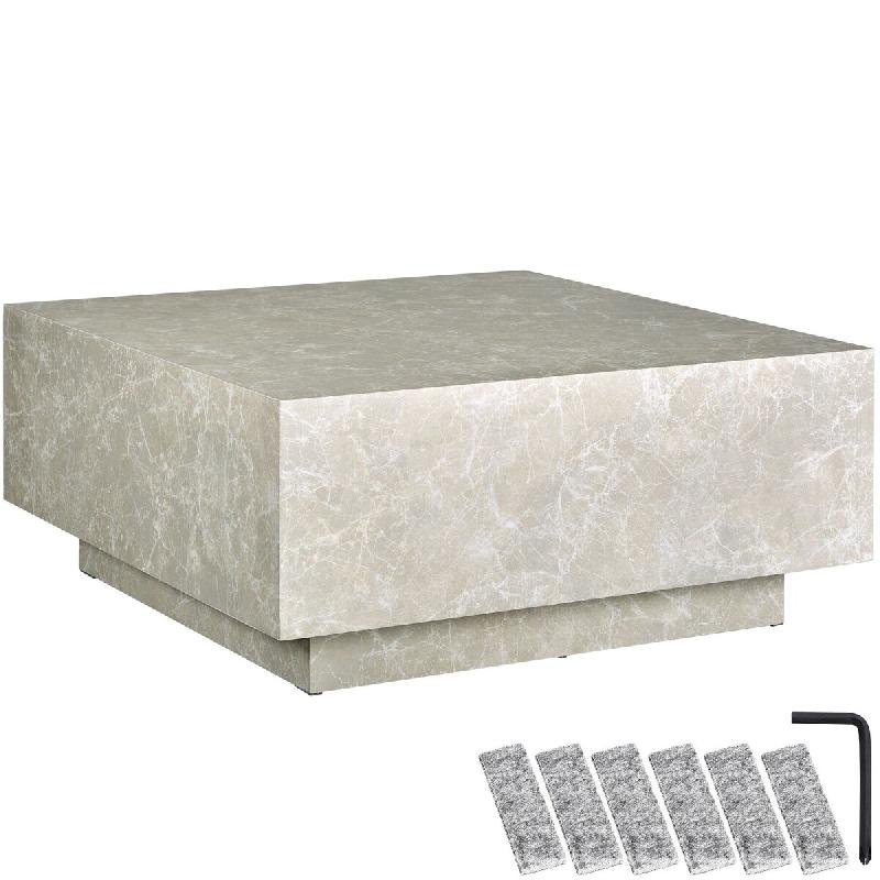 Tectake Table basse LASLEY avec pied - Aspect travertin, 80 x 80 x 35 cm - 406027 - multicolore Bois manufacturé 406027_0