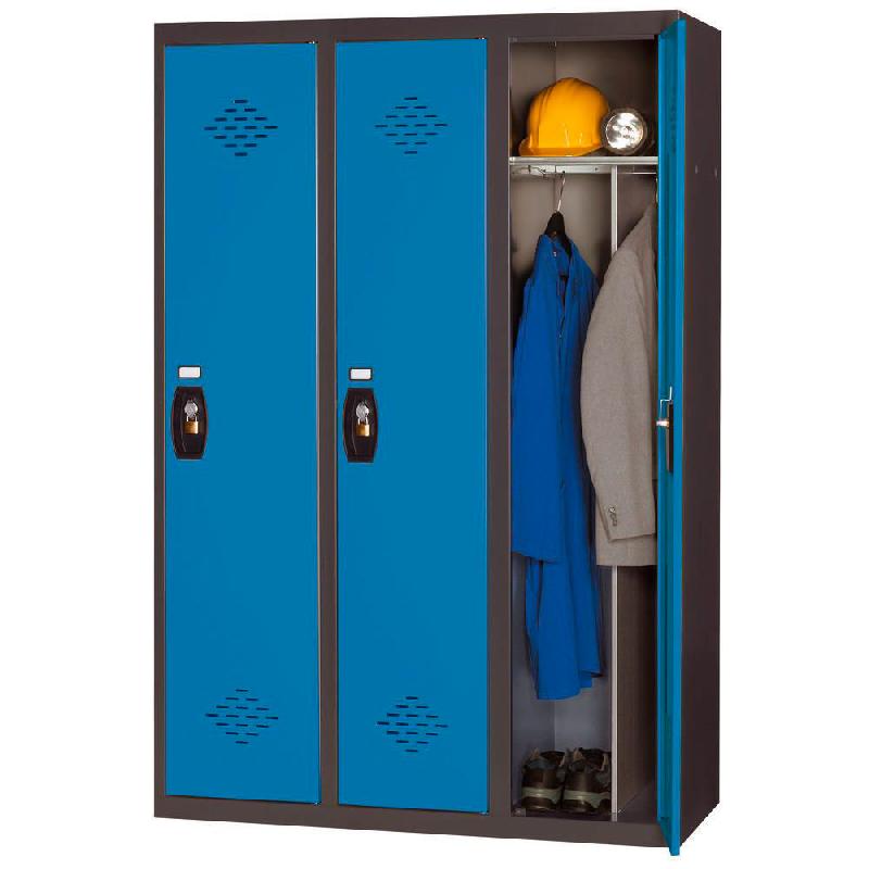 VESTIAIRE AVANTAGE - INDUSTRIE SALISSANTE - 3 COLONNES - CORPS ANTHRACITE - PORTES BLEUES