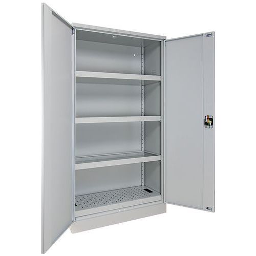 ARMOIRE STOCKAGE HAUTE 2 PORTES 3 ÉTAGÈRES 1 BAC RÉTENTION GRIS