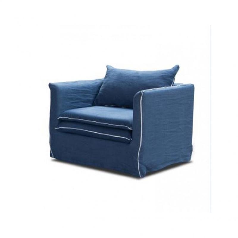 CARTAGENE - FAUTEUIL EN LIN BLEU - 80 CM_0