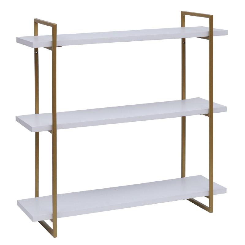 Mendler Etagère murale HWC-K78, Etagère suspendue, 3 étagères en bois massif industriel 60x60x18cm ~ blanc, métal doré - multicolore Bois massif 98631_0