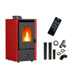 Poêle à granulés air 6,5 kW Anita Sannover Bordeaux - Kit Raccordement Fumisterie inclus - ANITA6Bord_KitCheminee_0