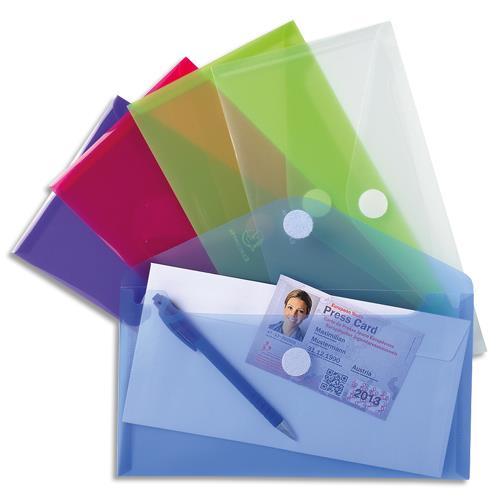 POCHETTES-ENVELOPPES VELCRO EXACOMPTA - DL - POLYPROPYLENE 2/10E - COLORIS ASSORTIS - SACHET DE 5