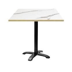 Restootab - Table 70x70cm - modèle Bazila marbre blanc chants laiton - blanc fonte 3760371518999_0