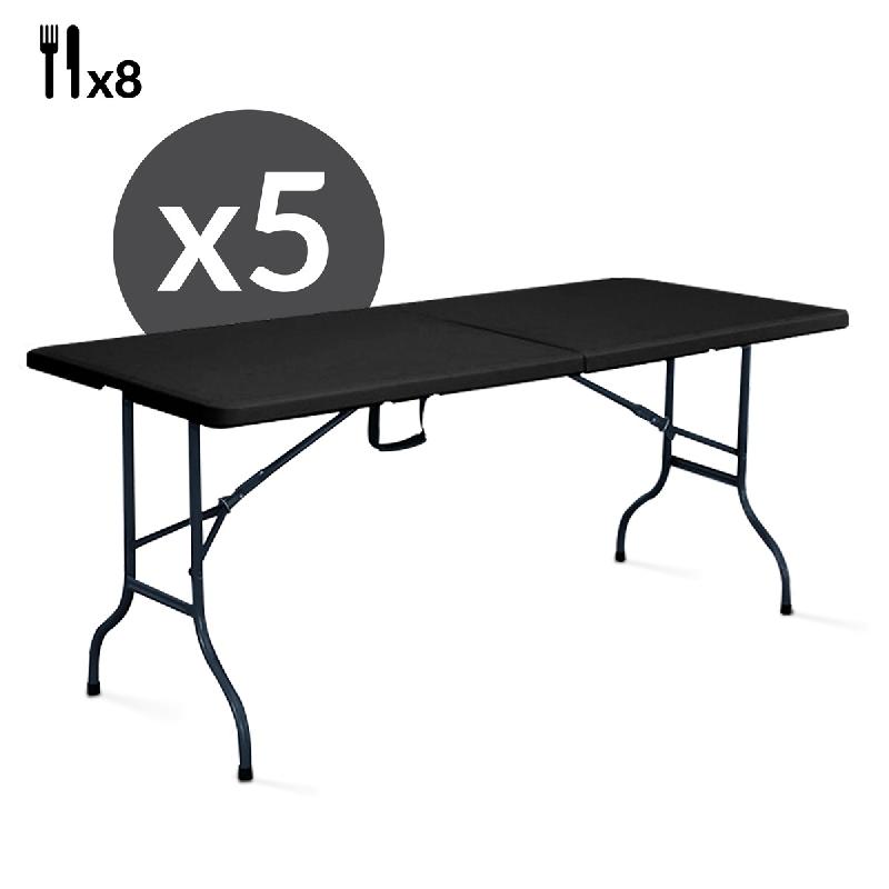 Tables pliantes noires 180 cm - lot de 5 - format valise avec poignée et usage professionnel intensif_0