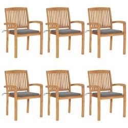 VidaXL Chaises De Jardin Empilables Avec Coussins Lot De 6 Teck Solide - gris 3073226_0