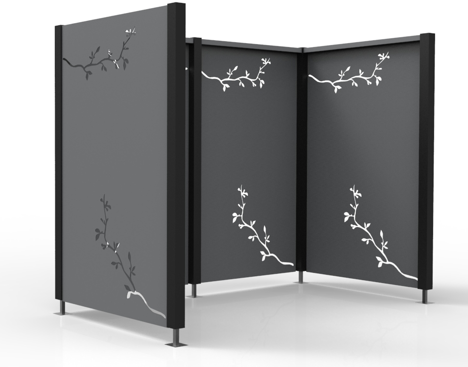 Cache-conteneurs modulable en métal - Référence ARBORESCENCE - Poteaux acier RAL 9005 - Tôles amovibles 2mm, finition polyzinc_0