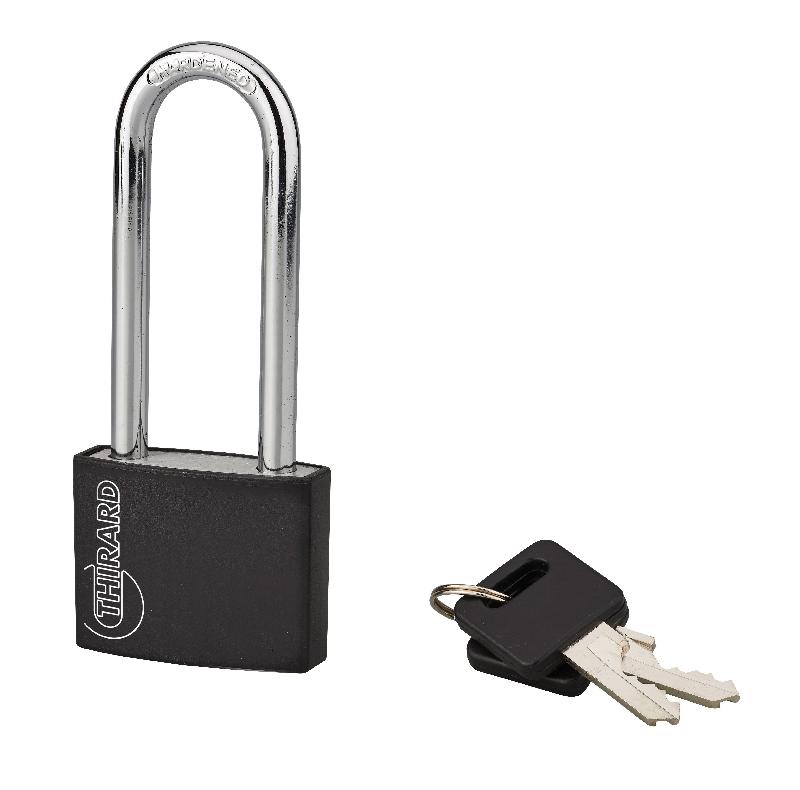 Cadenas à clé Thirard - Aluminium massif 40 mm - Anse 1/2 haute - Coque PVC noire_0