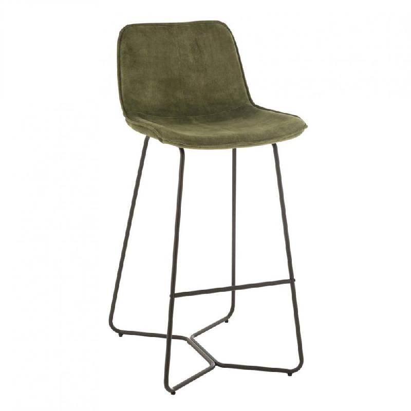 CHAISE DE BAR RATRI VELOURS VERT OLIVE, PIEDS MÉTAL NOIR_0