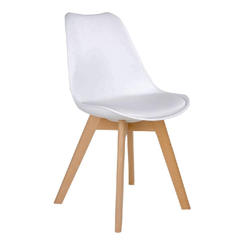 Chaise de restaurant scandinave MOLDE - blanche avec assise rembourrée et piétement en bois_0