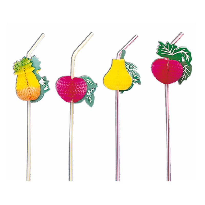 CHALUMEAU / PAILLE COLORÉE FLEXIBLE FRUIT 33CM - LOT DE 50 - AZ BOUTIQUE - PAILLES DÉCORÉES
