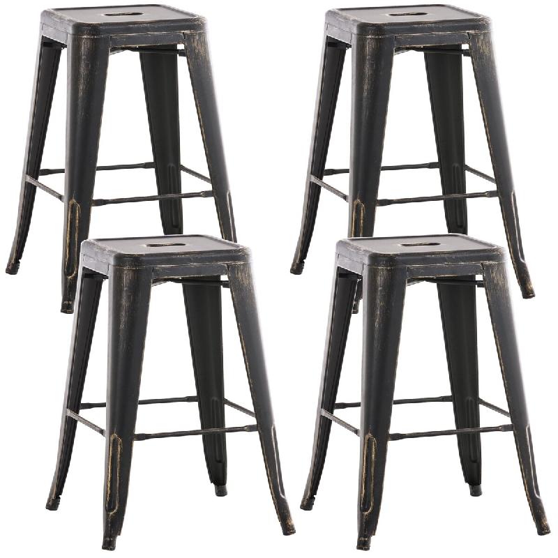 Décoshop26 - Lot de 4 tabourets de bar style industriel avec repose-pieds vintage en métal noir vieilli 10_0000585 - noir 3000759669609_0