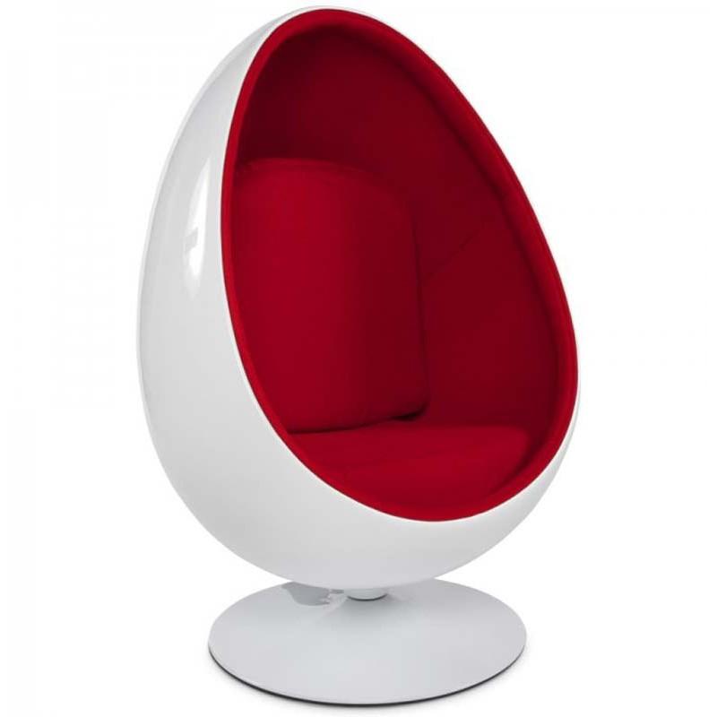 Fauteuil design Eggs 133 cm blanc et rouge - Paris Prix - rotation 360° et assise confortable_0