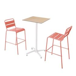 Oviala Business Ensemble table haute inclinable chêne et 2 chaises hautes argile - rose métal 110522_0