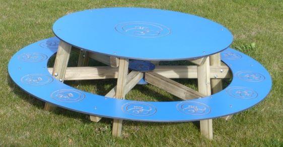 Table pique-nique ronde pour enfants - Pin du Nord rouge traité autoclave - 6 places - Coloris bleu_0