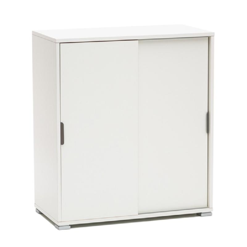 THE WHITE STONE Meuble blanc 75×85×38 cm avec 2 portes coulissantes et étagères réglables, déjà monté pour divers espaces. - blanc Bois manufa_0