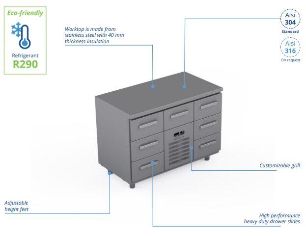 Comptoir réfrigéré en acier inoxydable - 1200 × 660 × 900 mm - CST-12-303_0