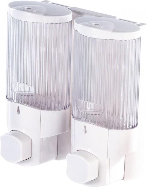 Distributeur de savon mural - Basic Duo Pearl - 2 réservoirs de 350 ml - plastique résistant à la corrosion_0