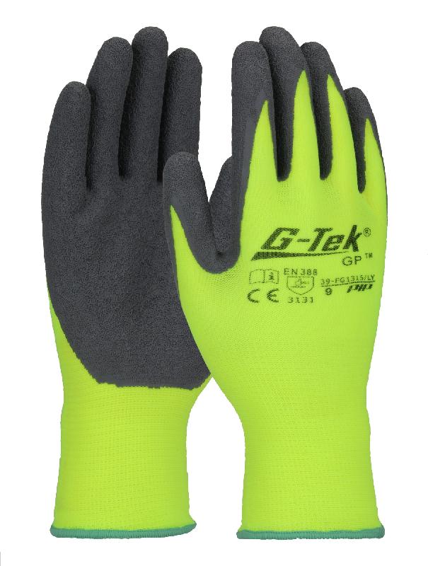 Gants haute visibilité g-tek® enduit latex crêpé jaune fluo/gris t11 - pip - 39-fg1315-yn-11 - 667525_0