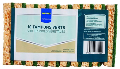 TAMPON VERT SUR ÉPONGE VÉGÉTALE HORECA SELECT (VENDU PAR 10)