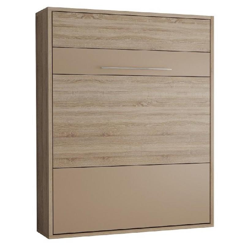 ARMOIRE LIT ESCAMOTABLE MYKONOS CHÊNE NATUREL / BEIGE COUCHAGE 160*200 CM._0