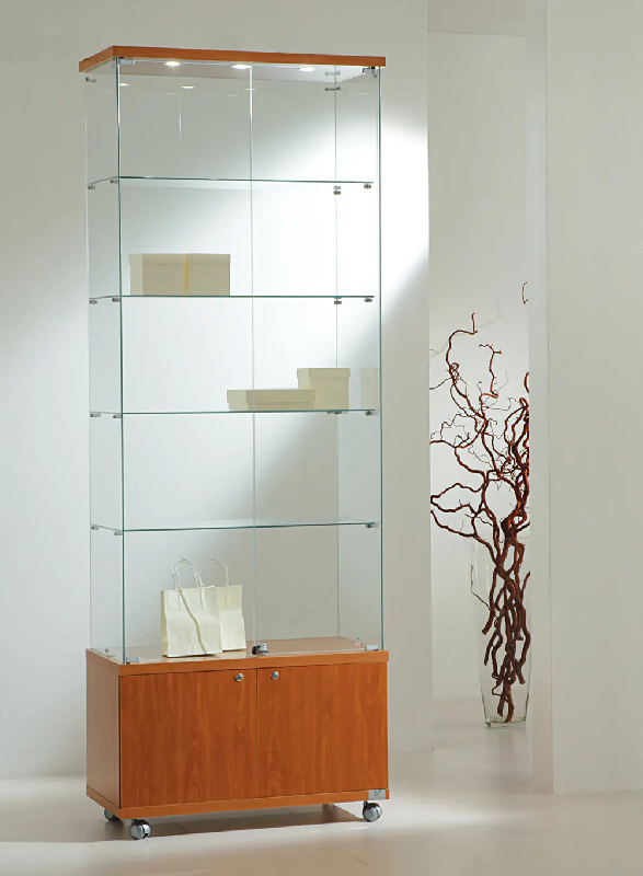 Belle vitrine haute 8/22MVA - rangement en bois et verre trempé avec serrure et roulettes - 80x40x220 cm_0
