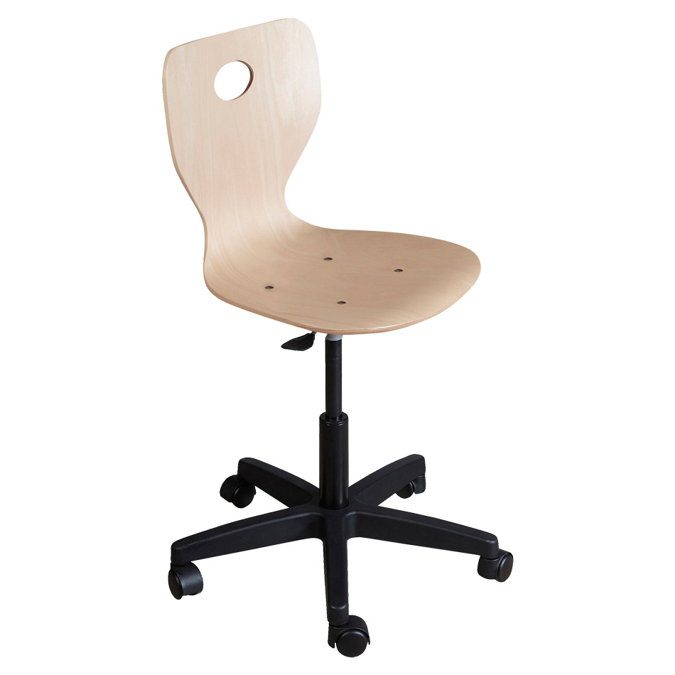 CHAISE INFORMATIQUE FIDJI PIÉTEMENT PLASTIQUE SUR ROULETTES COQUE BOIS VERNI NATUREL_0