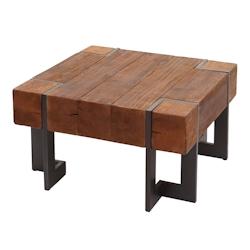 Décoshop26 - Table basse table de salon en bois de sapin marron pieds en métal 70 x 70 cm 04_0008418 - marron 3000262554478_0