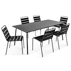 Oviala Business Ensemble table de jardin et 6 chaises en métal noir - noir acier 112590_0