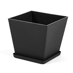 RATTATAN Pot carré 37,5x37,5cm en polypropylène avec fibre de verre, soucoupe assortie, léger, résistant, pour intérieur et extérieur LILIUM (1_0