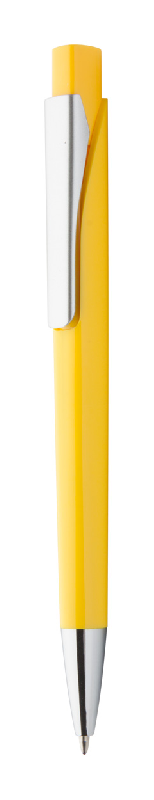 Stylo à bille en plastique - attributs argentés - encre bleue - couleur jaune - poids 9g_0