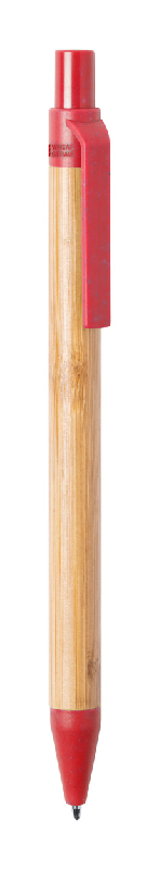 Stylo bille en bambou - plastique écologique en paille de blé - encre bleue - couleur rouge - 6g_0