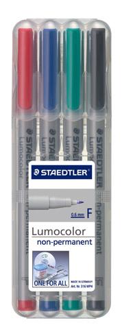 STYLO FEUTRE STAEDTLER EFFAÇABLE LUMOCOLOR 316 F ÉCRITURE FINE - ÉTUI DE 4 COULEURS CLASSIQUES