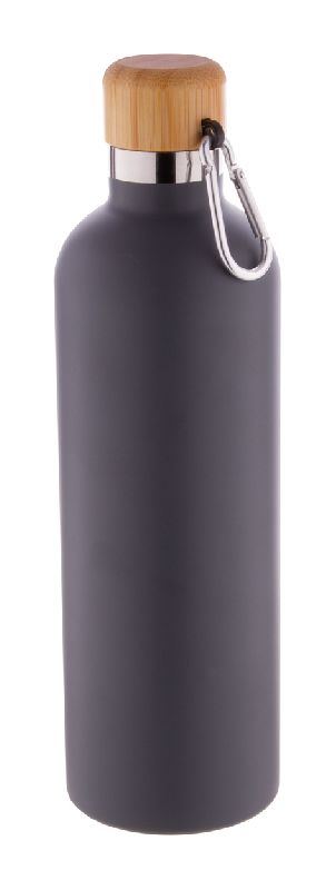 Thermos - isotherme double paroi en acier inoxydable avec couvercle en bambou et mousqueton - 500 ml_0