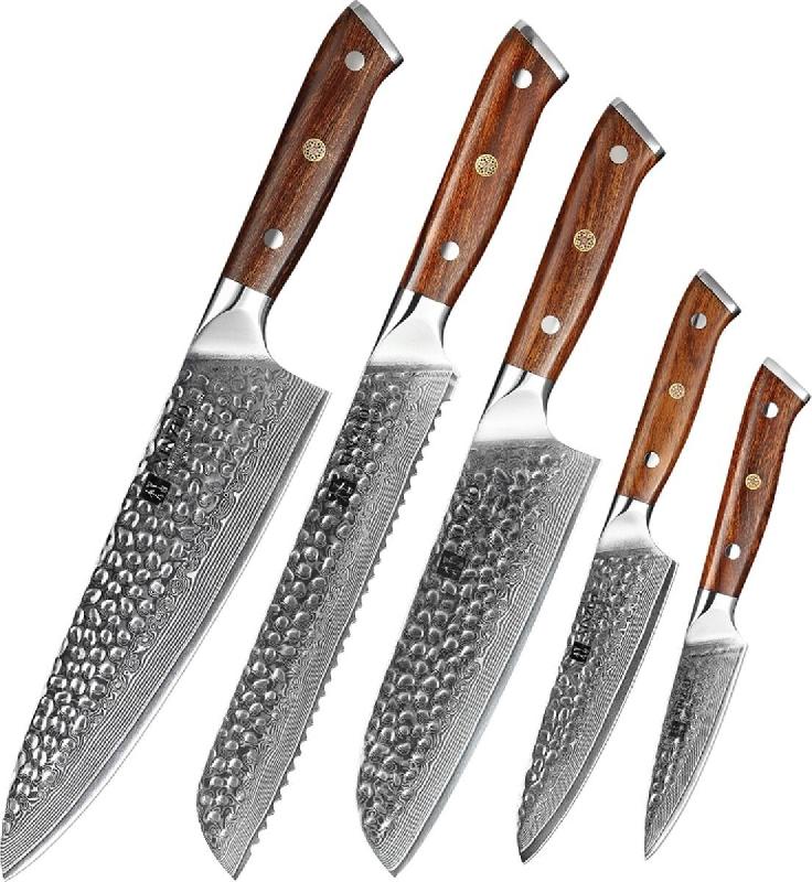 XinZuo - Set de couteaux Damas 5 pièces - Série B13D Yu - multicolore multi-matériau B13D-A5_0