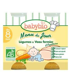 BABYBIO - DUO MENU LÉGUMES VEAU FERMIER D'AQUITAINE DÈS 8 MOIS 2 X 200GR