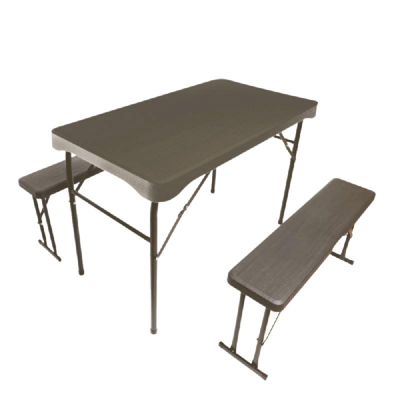 Ensemble table et 2 bancs pliants en polypro - anti-UV, transportable, léger et robuste_0