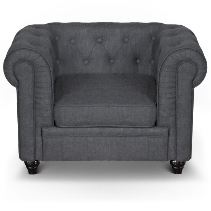 Fauteuil design lin Chesterfield 110cm gris - Paris Prix - style cosy et élégant_0