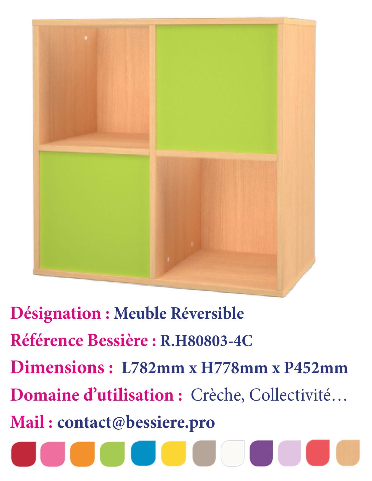 Meuble de rangement réversible - 4 cases - L 782 mm x H 778 mm x P 452 mm - Réf. R. H80803_0